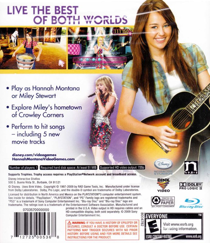 Back Cover for Hannah Montana: The Movie (PlayStation 3)