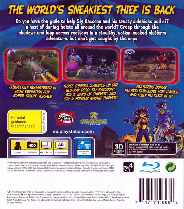 Back Cover for The Sly Collection (PlayStation 3)