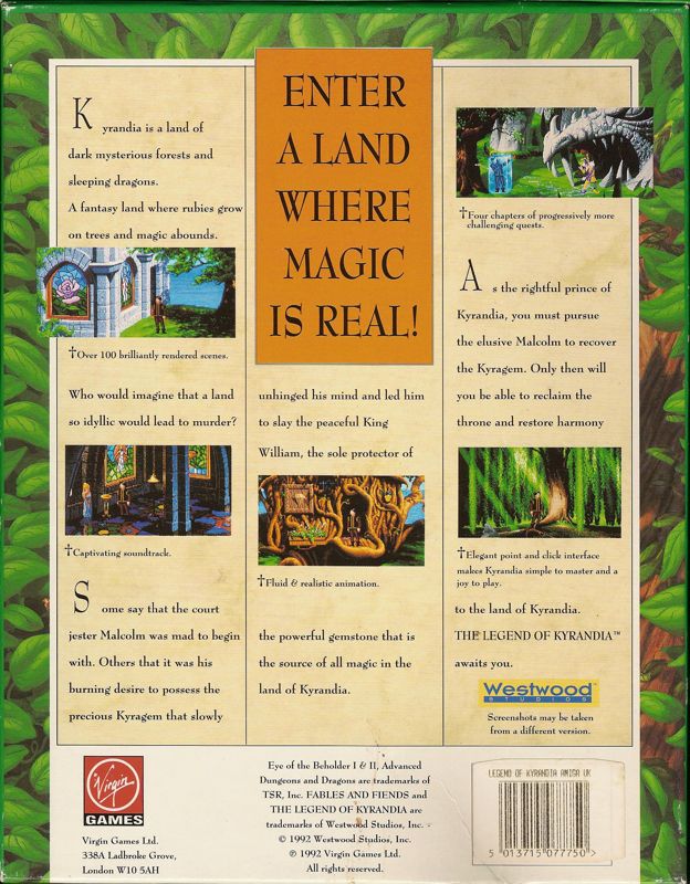 Back Cover for Fables & Fiends: The Legend of Kyrandia - Book One (Amiga)