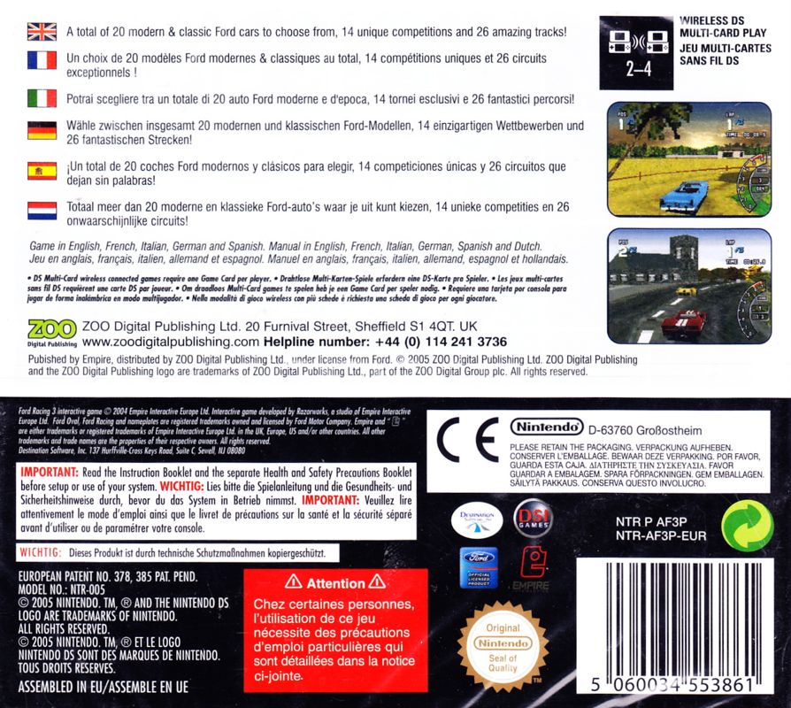 Back Cover for Ford Racing 3 (Nintendo DS)