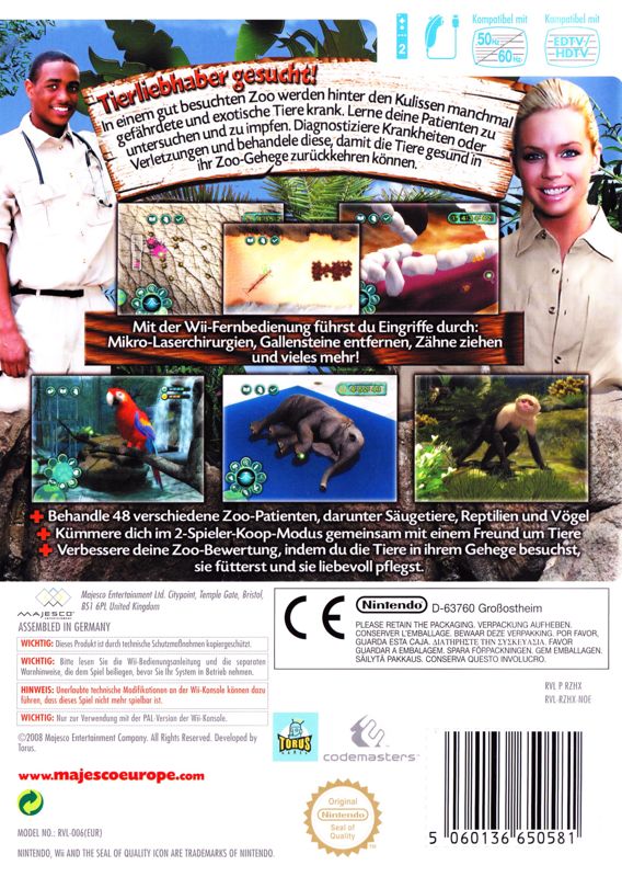 Back Cover for Zoo Hospital (Wii)