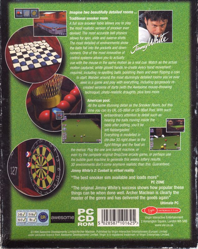 Back Cover for Jimmy White's 2: Cueball (Windows)