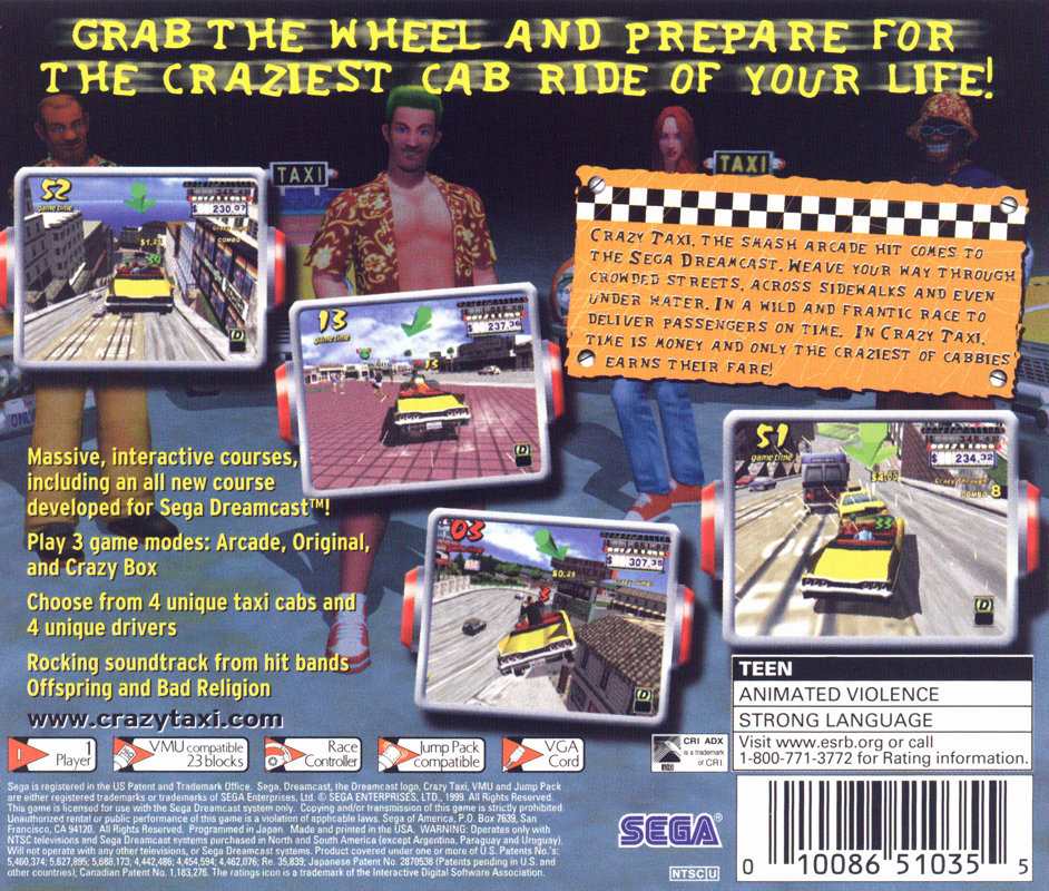 Back Cover for Crazy Taxi (Dreamcast) (Sega All Stars)