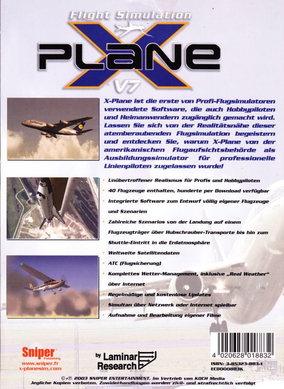 Back Cover for X-Plane Version 7 (Macintosh and Windows)
