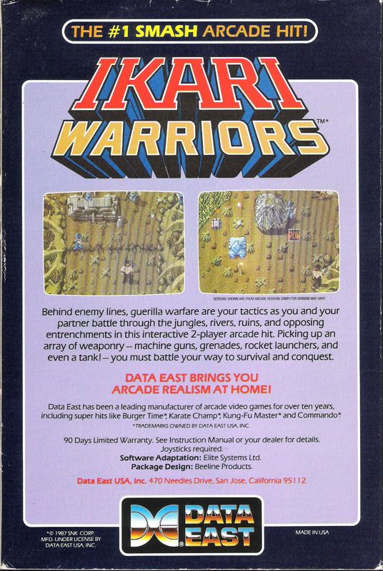 Back Cover for Ikari Warriors (PC Booter)