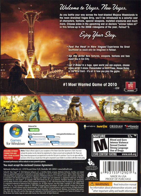 Other for Fallout: New Vegas (Windows): Keep Case - Back Cover