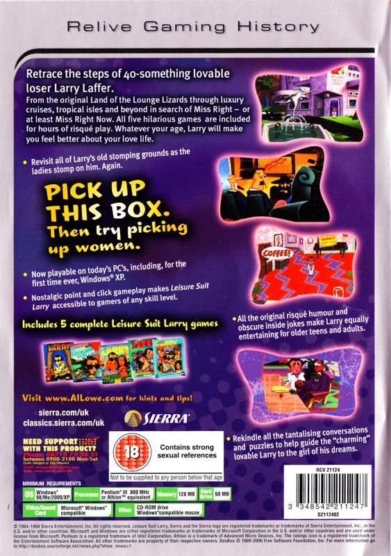 Back Cover for Leisure Suit Larry Collection (Windows) (Classic Collection release)