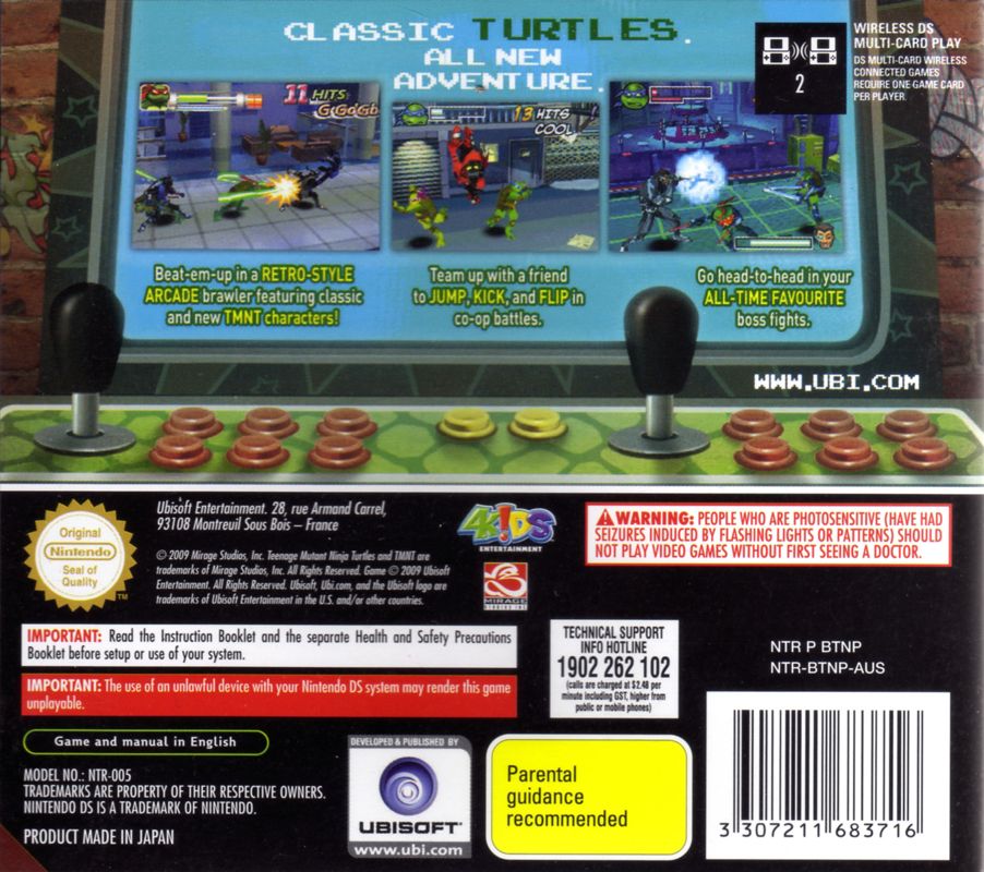 Back Cover for Teenage Mutant Ninja Turtles: Arcade Attack (Nintendo DS)