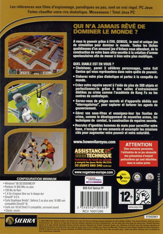 Back Cover for Evil Genius (Windows) (BestSeller Series release)