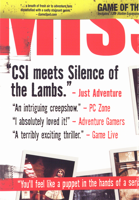 Inside Cover for Missing: Game of the Year Edition (Windows): Left Flap