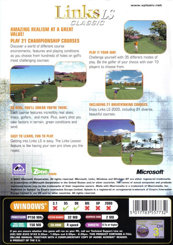 Back Cover for Links LS Classic (Windows) (Xplosiv budget release)