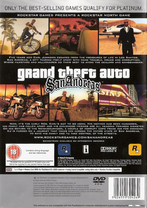 Grand Theft Auto San Andreas PS2 Platinum no manual