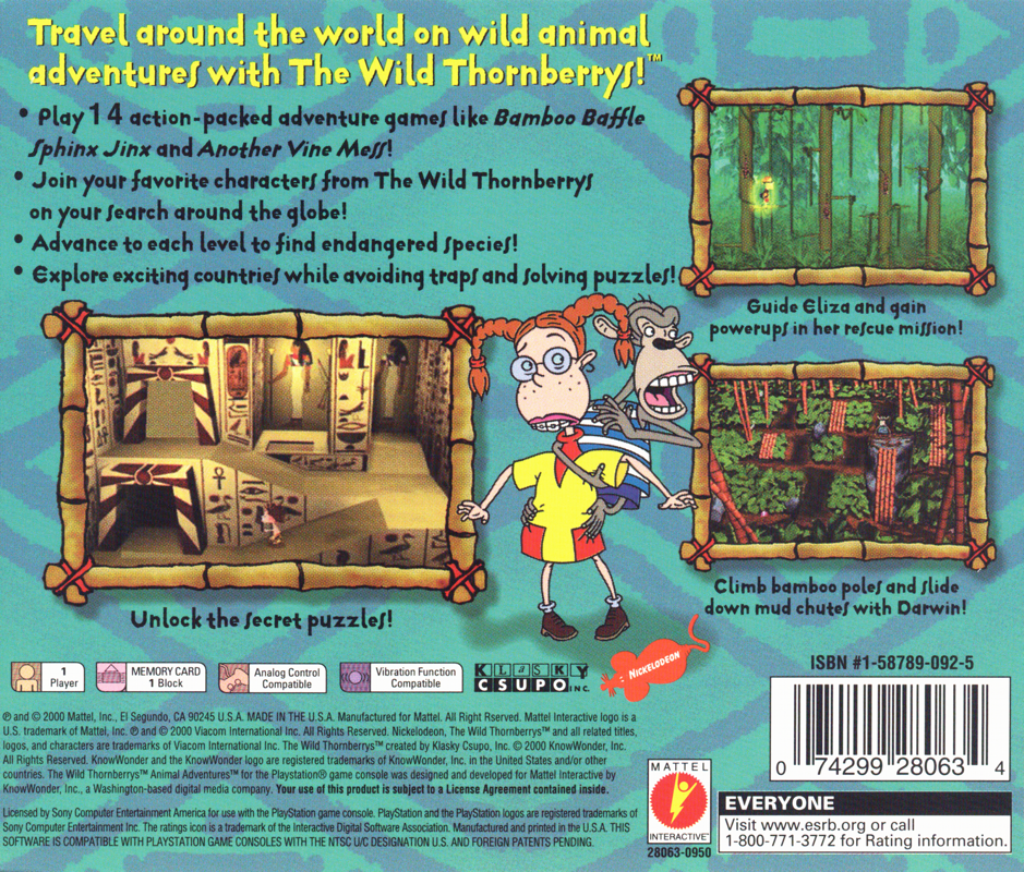 Back Cover for The Wild Thornberrys Animal Adventures (PlayStation)
