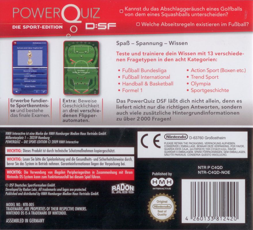Back Cover for Power Quiz: Die Sport-Edition - D:SF (Nintendo DS)