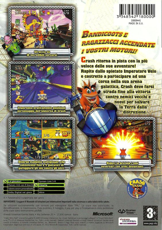 Back Cover for Crash Nitro Kart (Xbox)