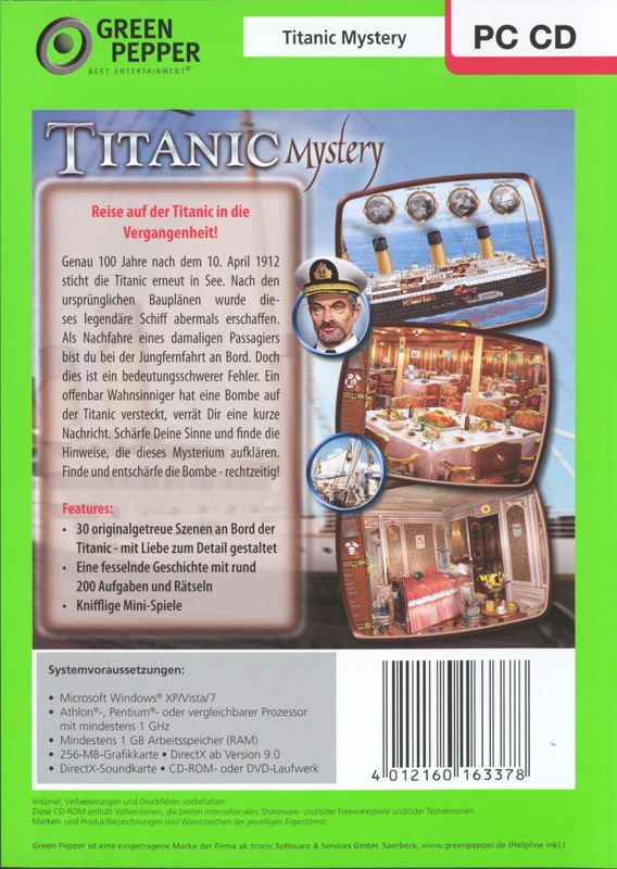 Back Cover for 1912: Titanic Mystery (Windows) (Green Pepper budget release)