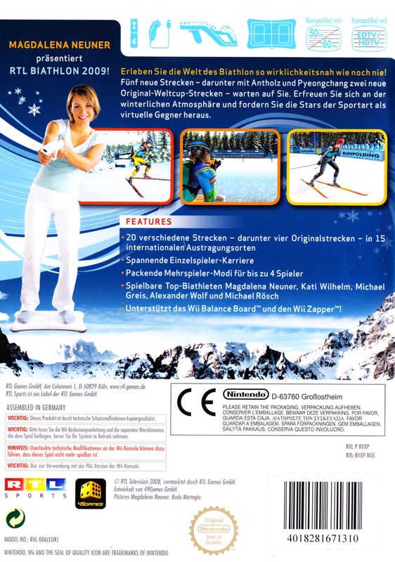 Back Cover for RTL Biathlon 2009 (Wii)