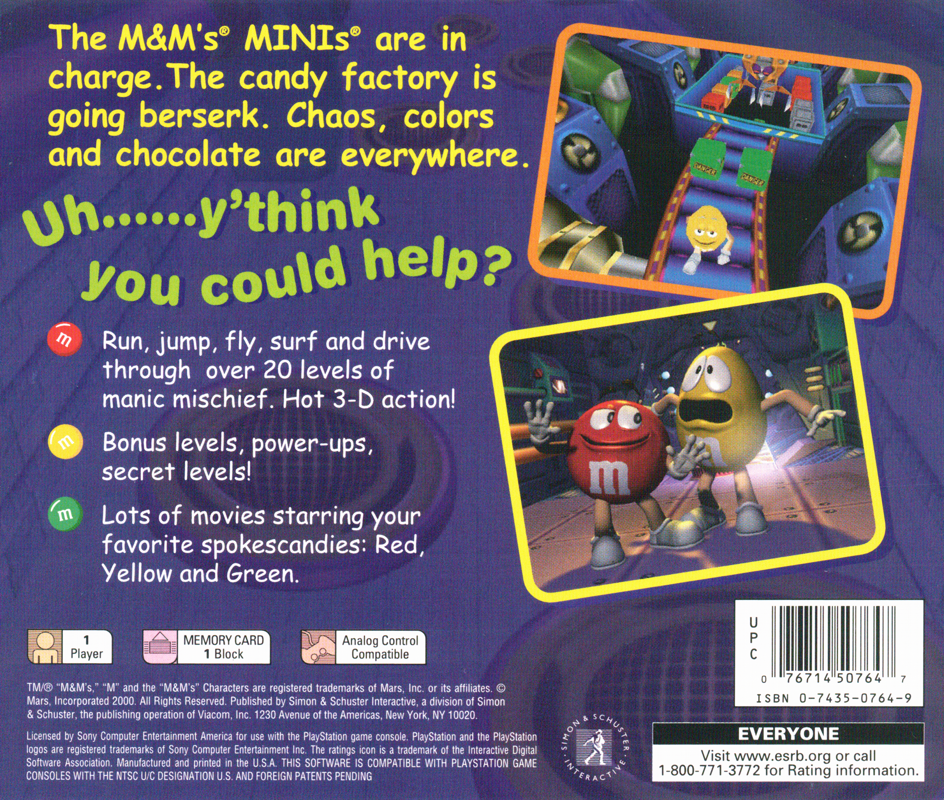 Back Cover for M&M's: The Lost Formulas (PlayStation)