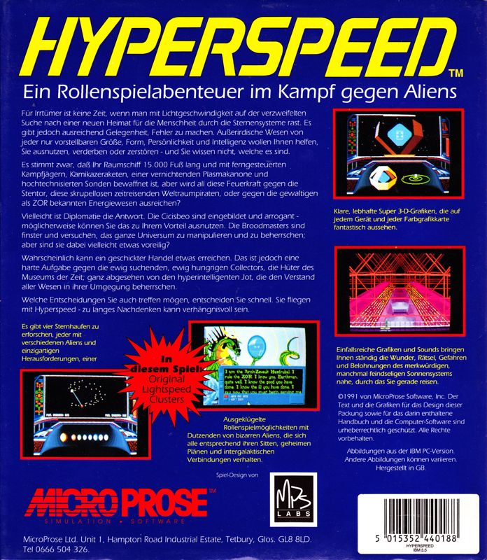 Back Cover for Hyperspeed (DOS) (3.5" Disk release)
