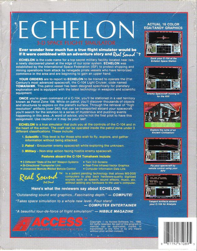 Back Cover for Echelon (DOS) (5.25" 1.2MB (HD) Version)