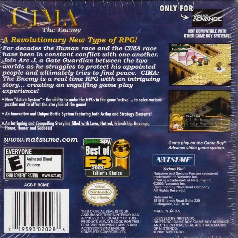 Back Cover for CIMA: The Enemy (Game Boy Advance)