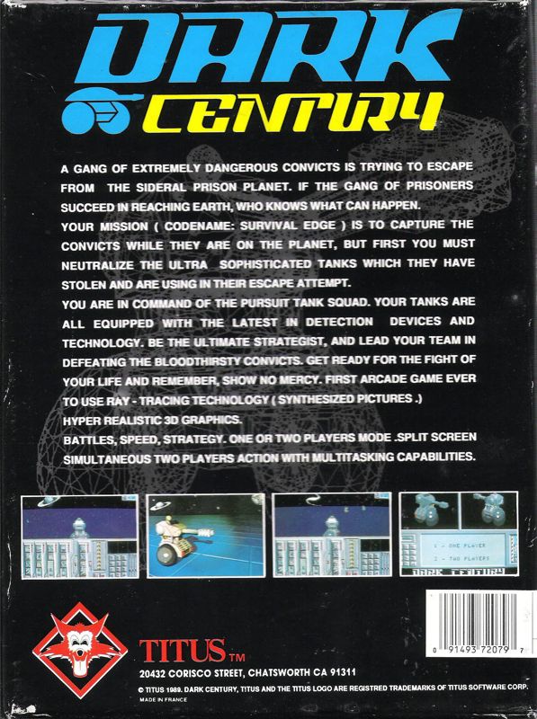 Back Cover for Dark Century (DOS) (5.25" Disk Version)