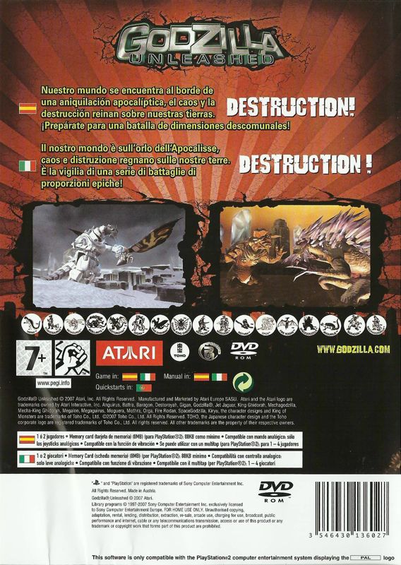 Back Cover for Godzilla: Unleashed (PlayStation 2)