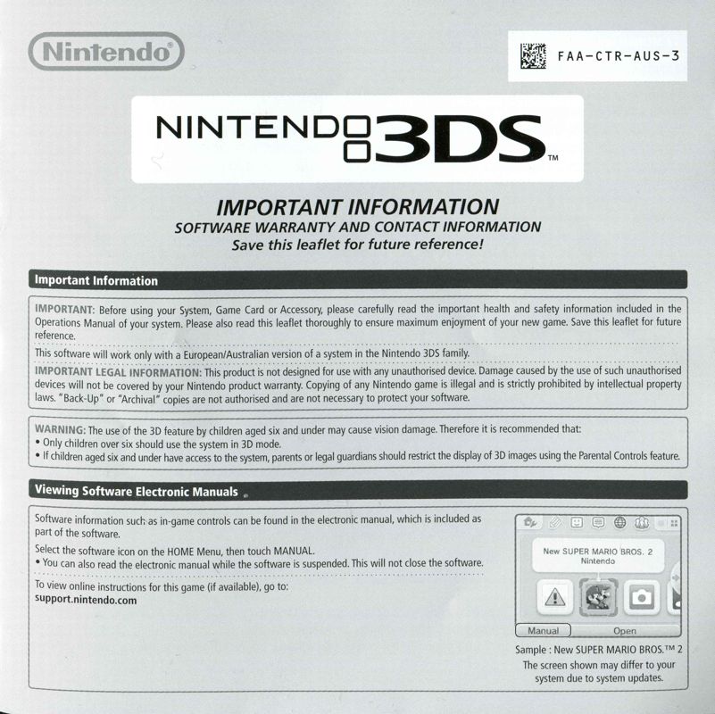 Extras for Pokémon Sun (Nintendo 3DS): Warranty - front