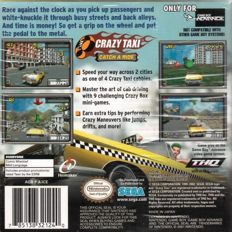 Back Cover for Crazy Taxi: Catch a Ride (Game Boy Advance)