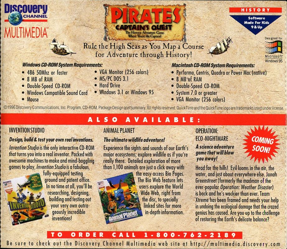 Other for Pirates: Captain's Quest (Macintosh and Windows): Jewel Case - Back