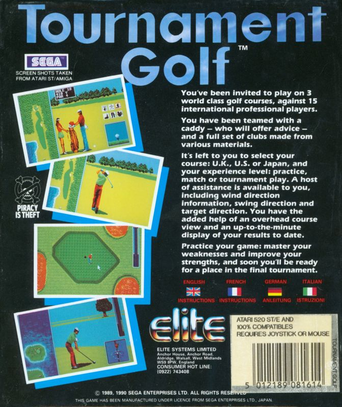 Back Cover for Arnold Palmer Tournament Golf (Atari ST)