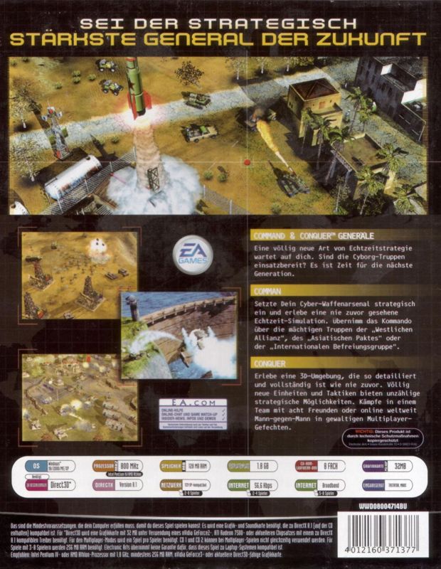 Back Cover for Command & Conquer: Generals (Windows) (Software Pyramide release (censored version))