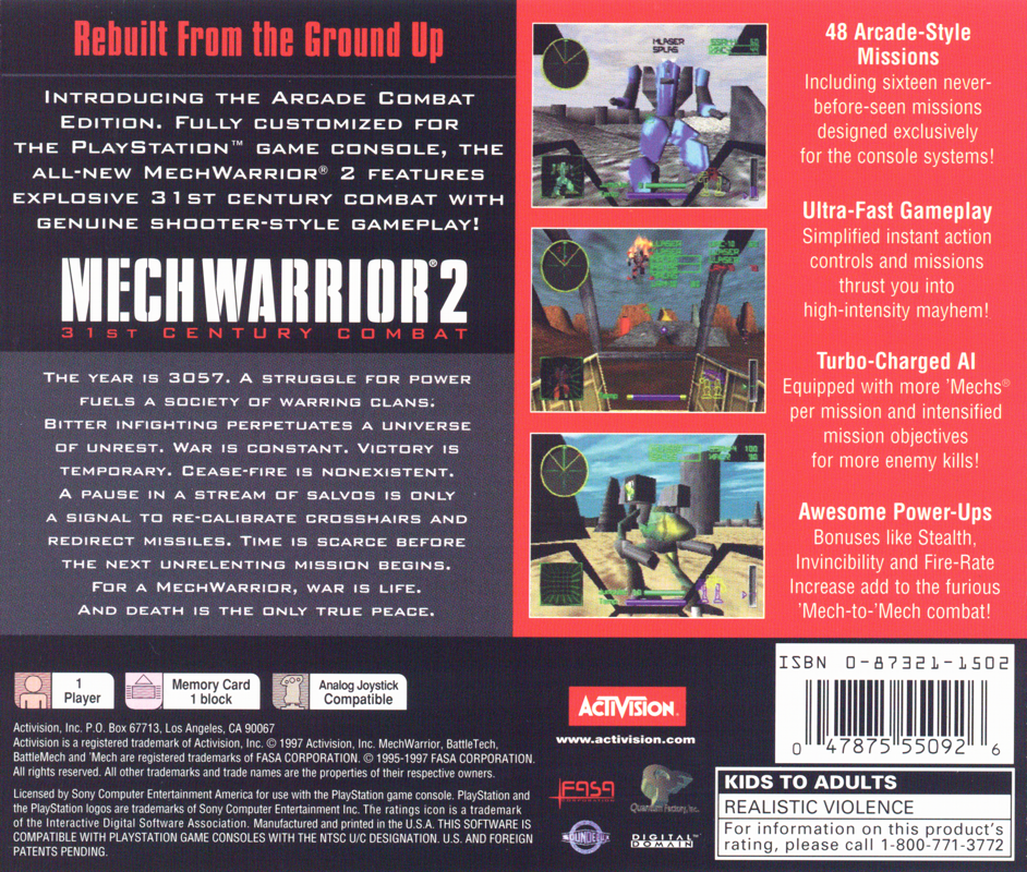 Back Cover for MechWarrior 2: 31st Century Combat (PlayStation)