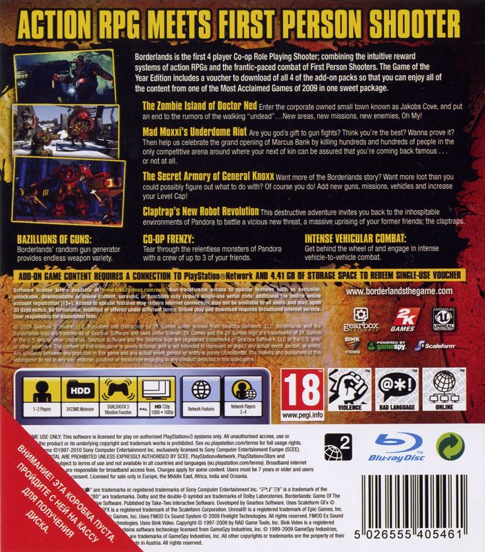 Back Cover for Borderlands: Game of the Year Edition (PlayStation 3)