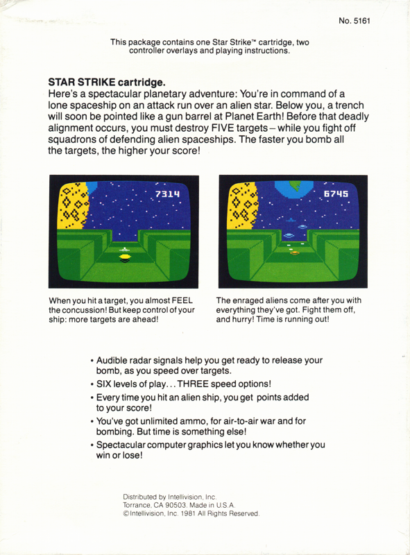 Back Cover for Star Strike (Intellivision) (1981 Release)