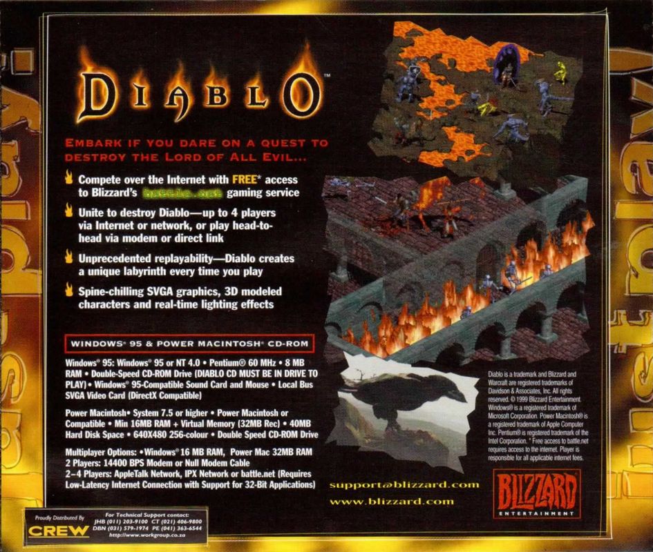 Front Cover for Diablo (Macintosh and Windows) (Just Play release): Jewel Case Back Cover