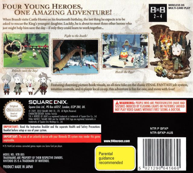 Back Cover for Final Fantasy: The 4 Heroes of Light (Nintendo DS)