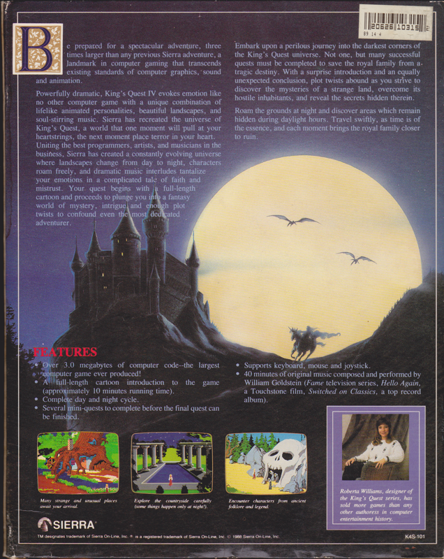 Back Cover for King's Quest IV: The Perils of Rosella (Apple II)