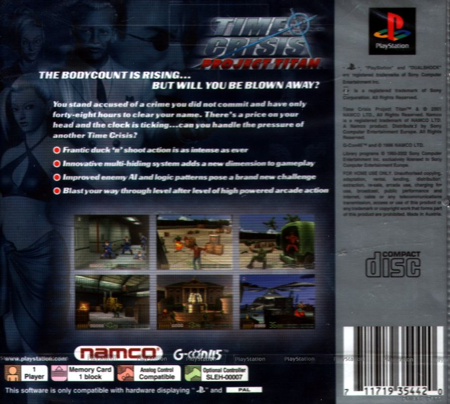 Back Cover for Time Crisis: Project Titan (PlayStation) (Platinum release)