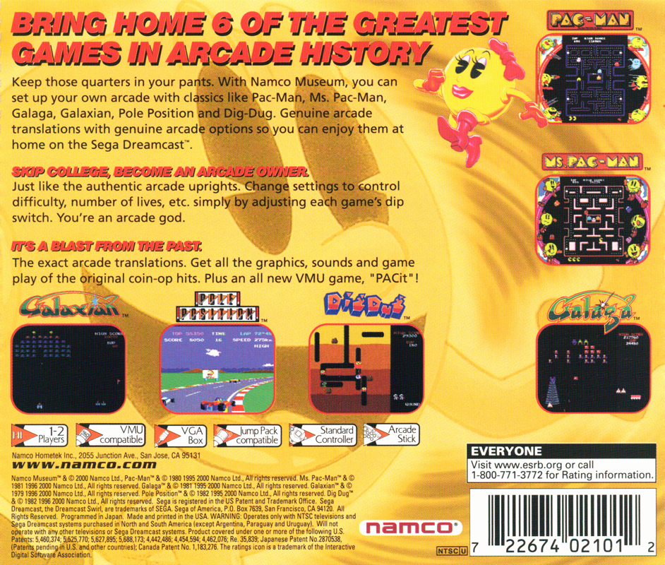 Back Cover for Namco Museum 64 (Dreamcast)