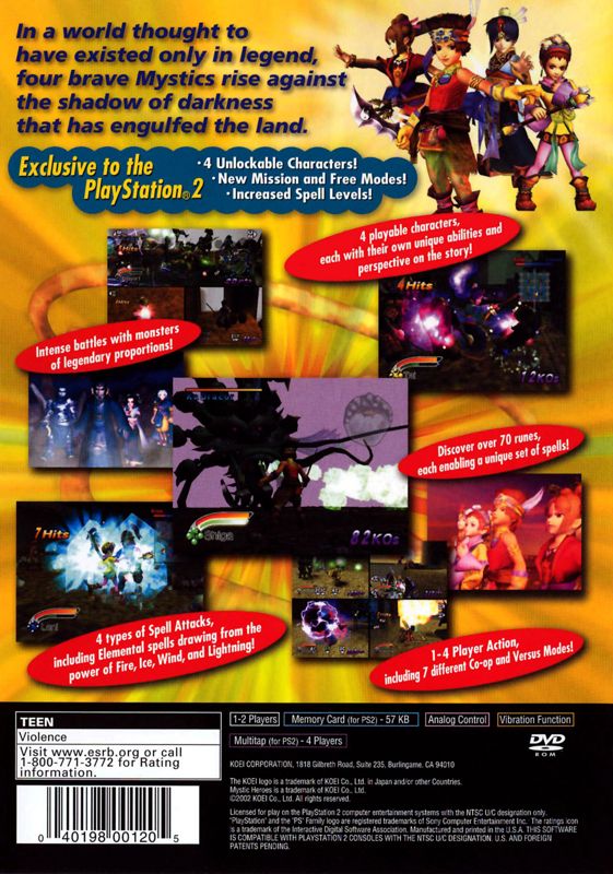 Back Cover for Mystic Heroes (PlayStation 2)