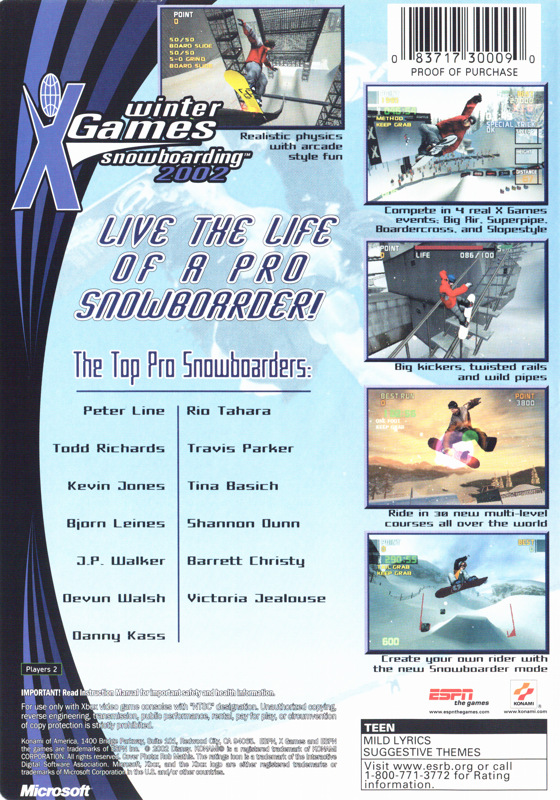 ESPN Winter X Games Snowboarding 2002 cover or packaging material