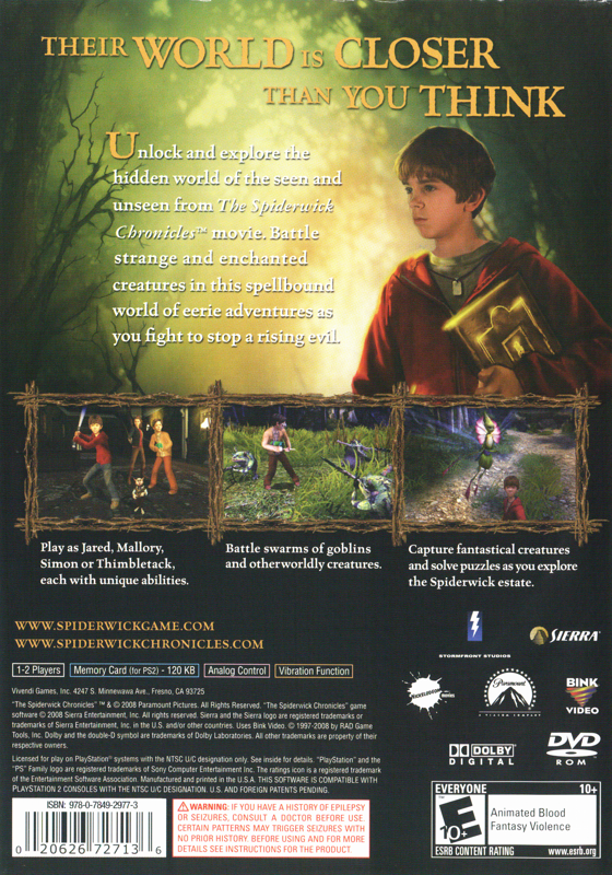 Back Cover for The Spiderwick Chronicles (PlayStation 2)