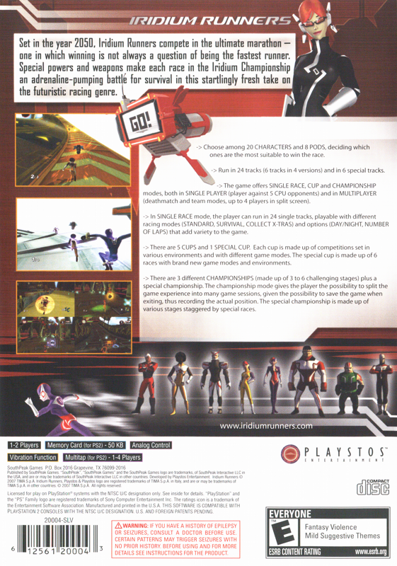 Back Cover for Iridium Runners (PlayStation 2)