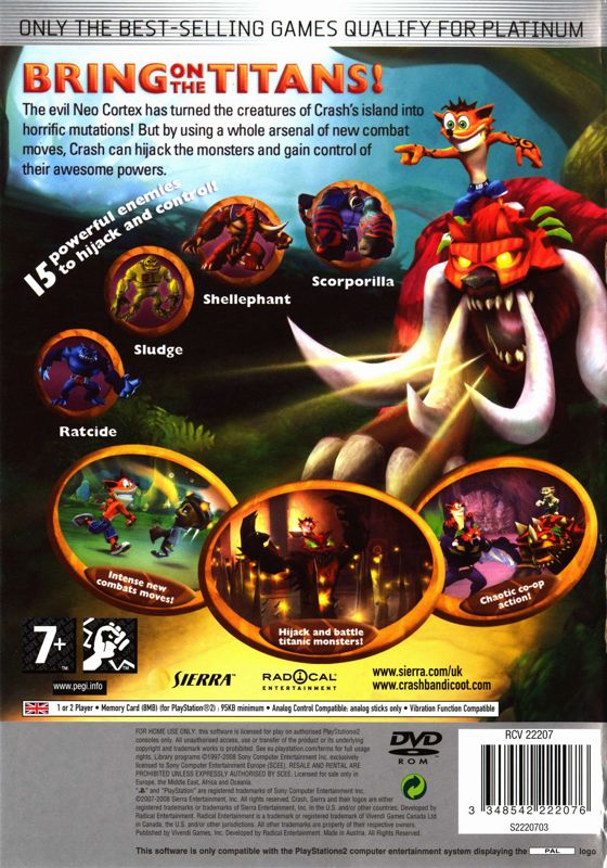 Back Cover for Crash of the Titans (PlayStation 2) (Platinum release)