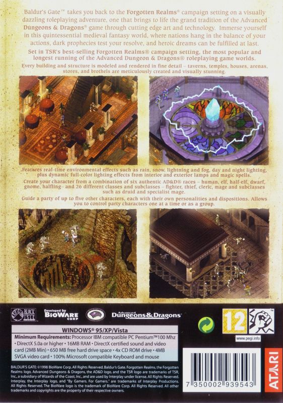 Back Cover for Baldur's Gate (Windows) (DVD release)