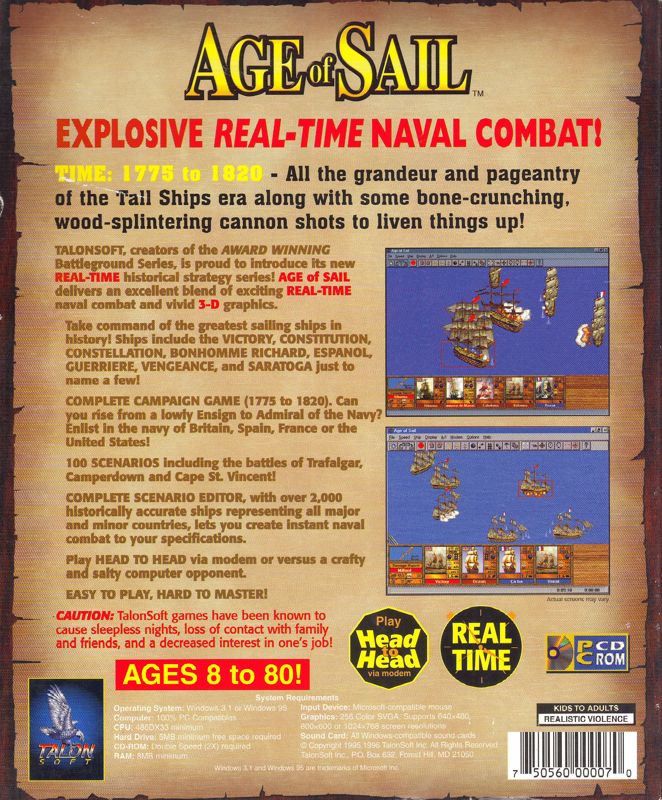 Back Cover for Age of Sail (Windows and Windows 16-bit)