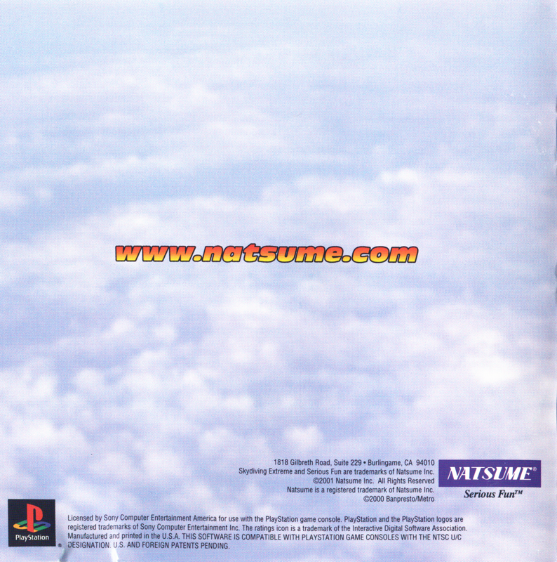 Inside Cover for Skydiving Extreme (PlayStation): Front Reverse
