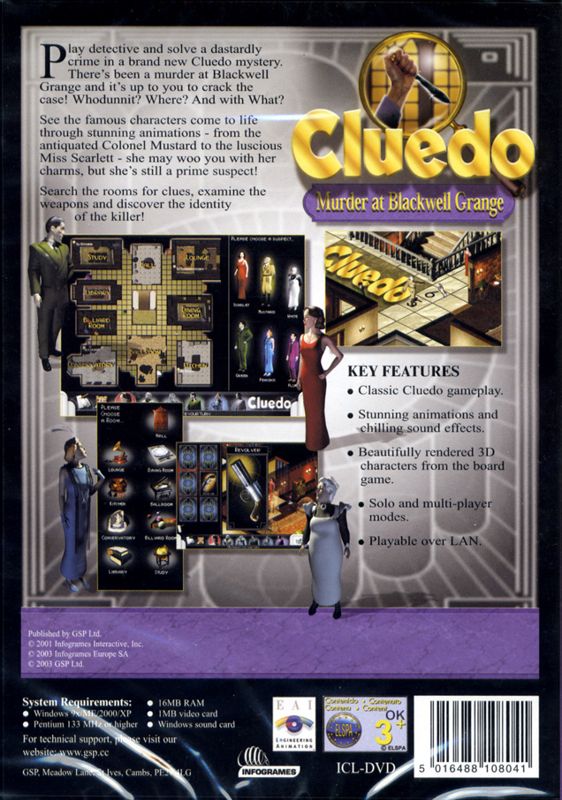 Back Cover for Clue: Murder at Boddy Mansion (Windows) (Infogrames release)