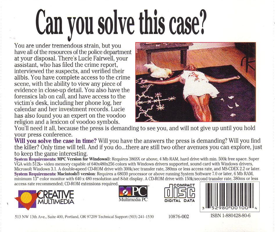Other for The Magic Death: Virtual Murder 2 (Macintosh and Windows 3.x): Jewel Case - Back